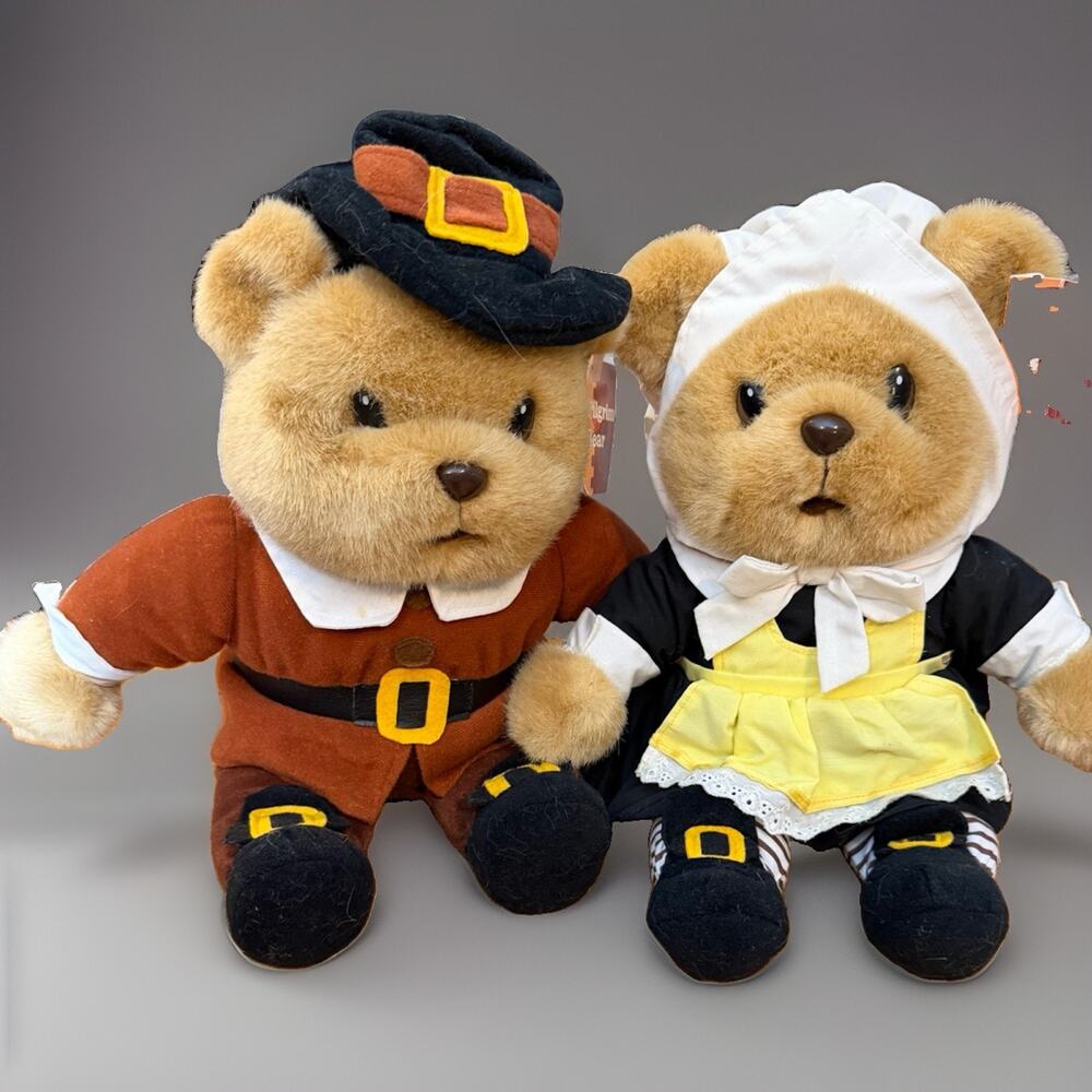 Gibson Greetings Pilgrim Bears Boy & Girl Set 1997 VTG Thanksgiving Hang Tags